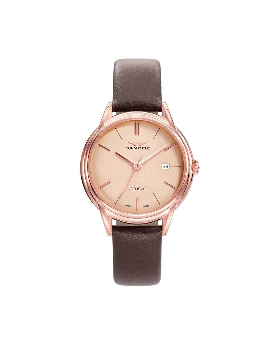 

Розовые женские часы Heritage с кожаным ремешком и стальным корпусом Sandoz, коричневый