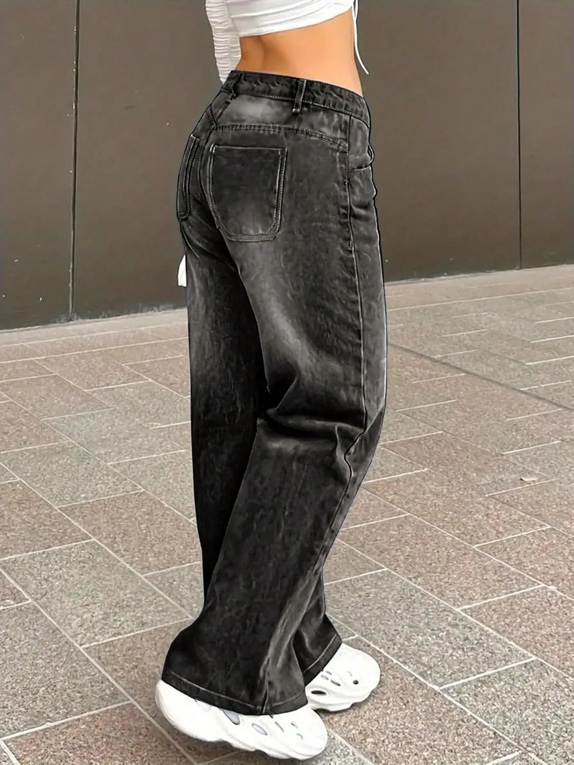 Джинсы свободные, Wide Leg, Trendy Pants, серые — фото 4
