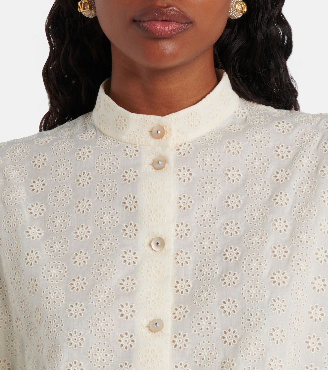 Платье-рубашка из хлопка Broderie anglaise Valentino, Avorio — фото 4
