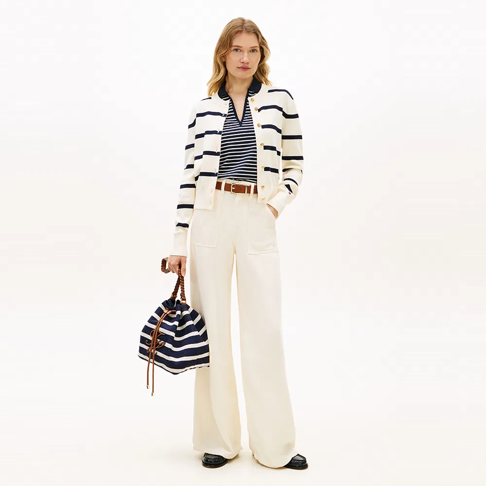 Женский полосатый кардиган с круглым вырезом цвета айвори от Tommy Hilfiger Women — фото 3