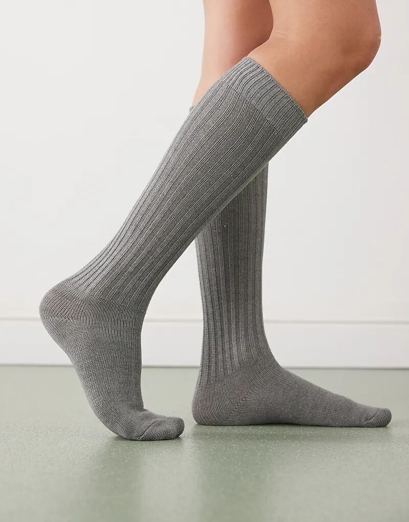 

Винтажный укороченный хлопковый носок серого цвета с резинкой