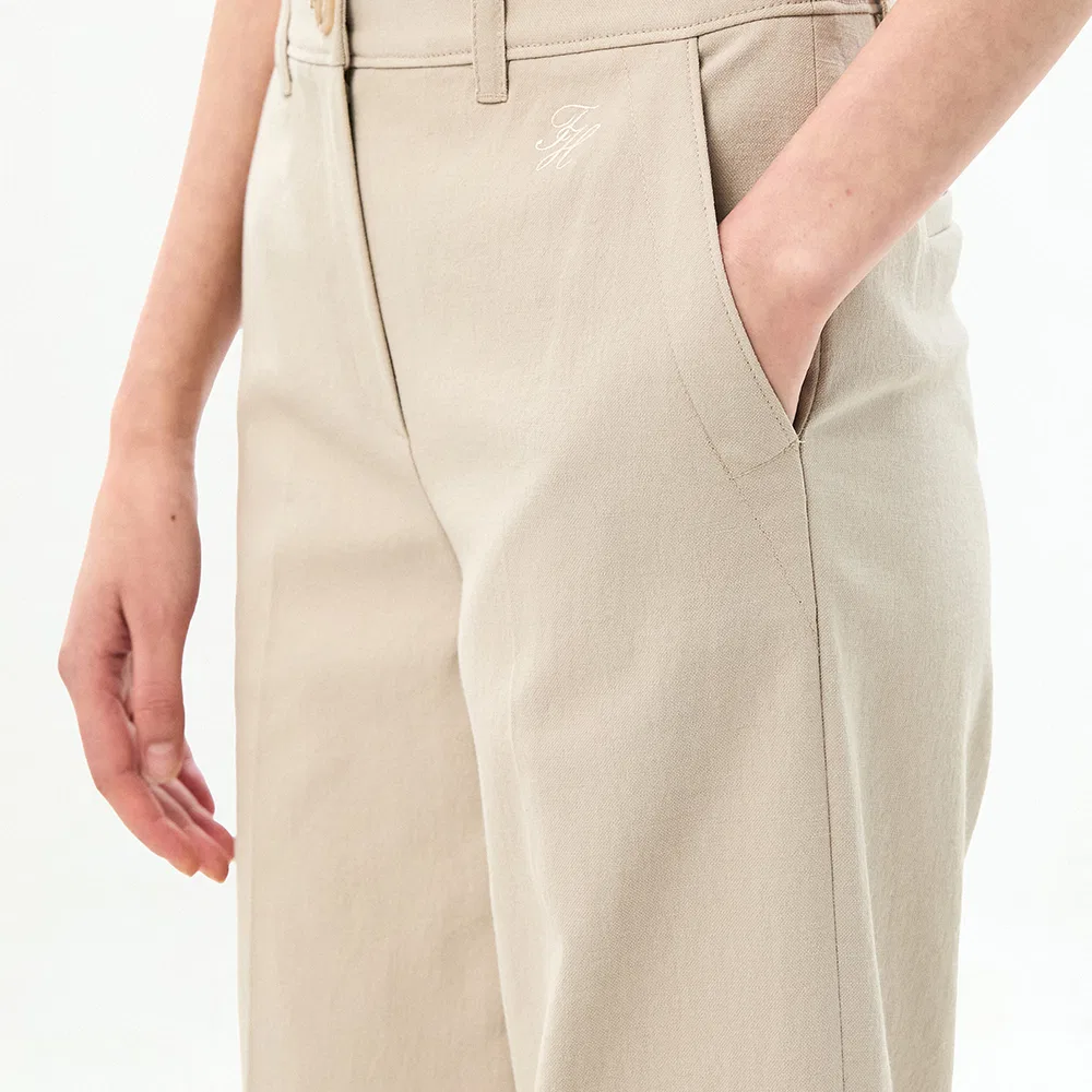 Женские полуширокие слаксы под лён бежевые от Tommy Hilfiger Women — фото 4