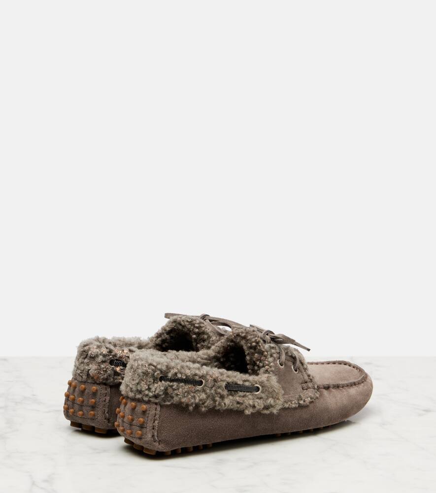 Мокасины из замши с отделкой из мутона monili Brunello Cucinelli, Ossido — фото 2