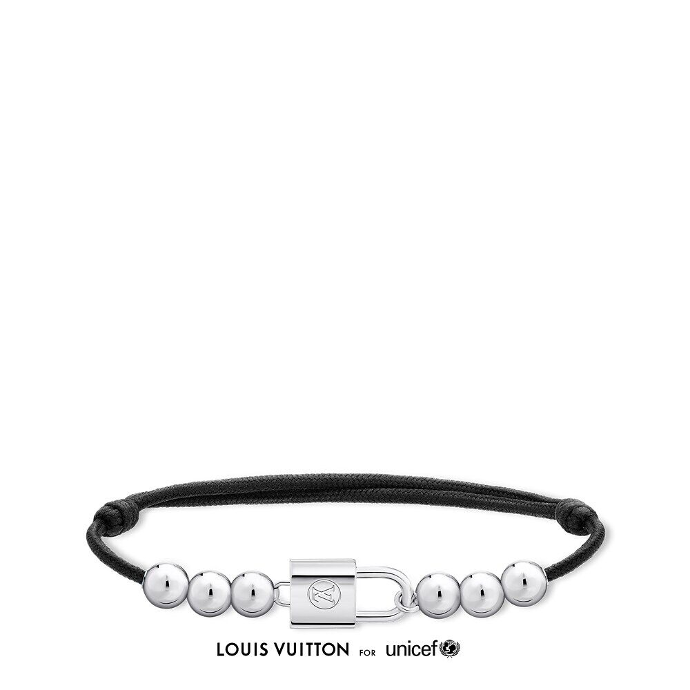 

Louis Vuitton Серебряный браслет Lockit Beads, серебристый и черный полиэстеровый шнур