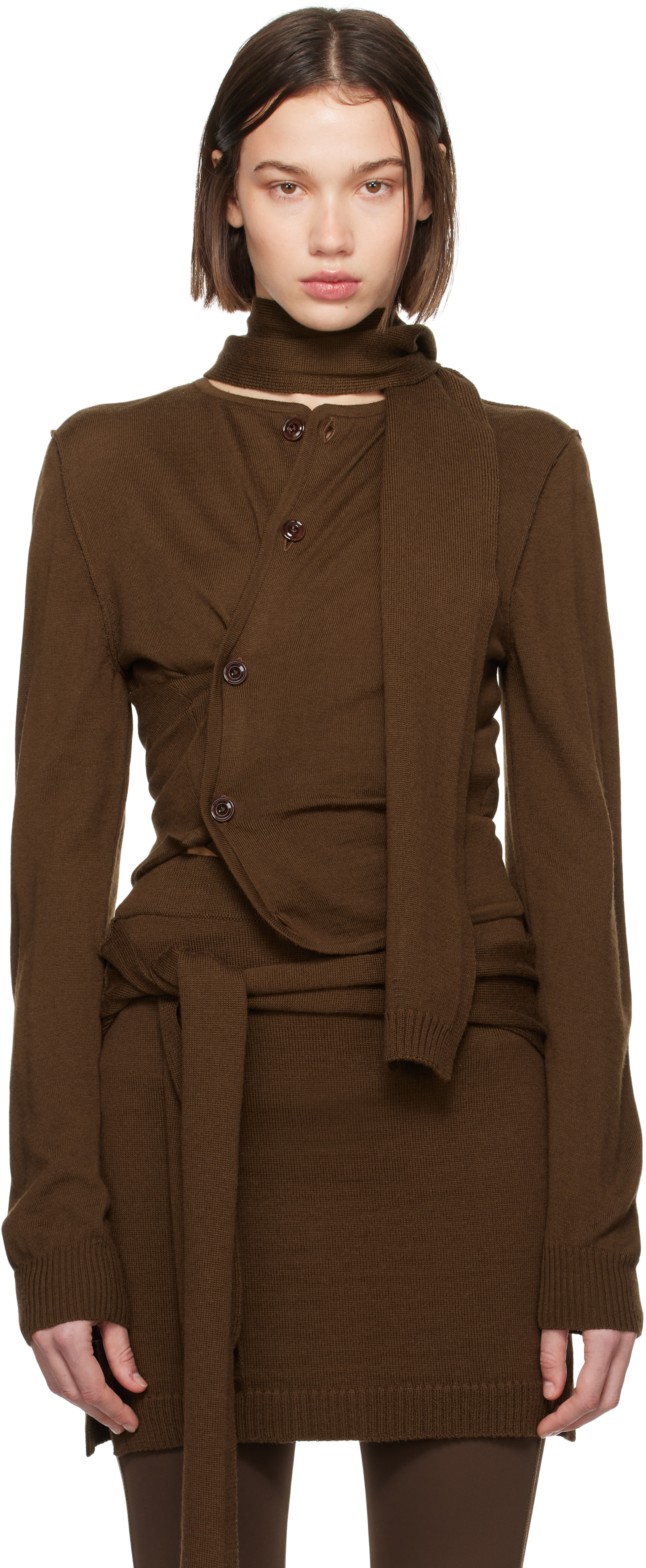 

Коричневый витой кардиган LEMAIRE