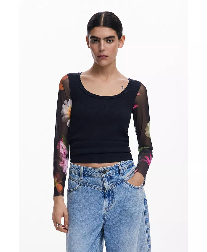 

Женская футболка с принтованными рукавами Desigual, черный