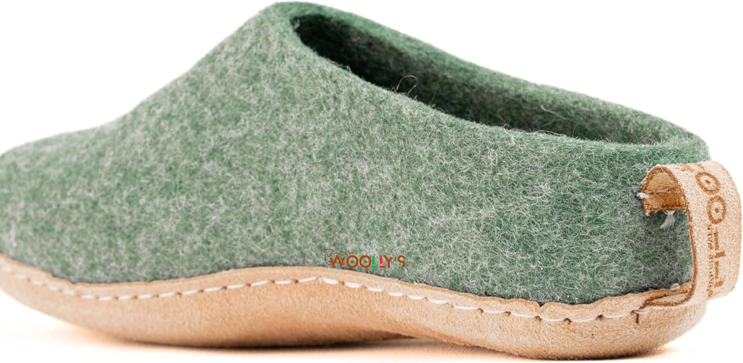 Домашние тапочки с открытой пяткой Woolly и кожаной подошвой, Премиальная новозеландская шерсть, Ручная работа с итальянским дизайном, Мягкие, дышащие и не имеющие запаха Woolly'S, зеленый — фото 4