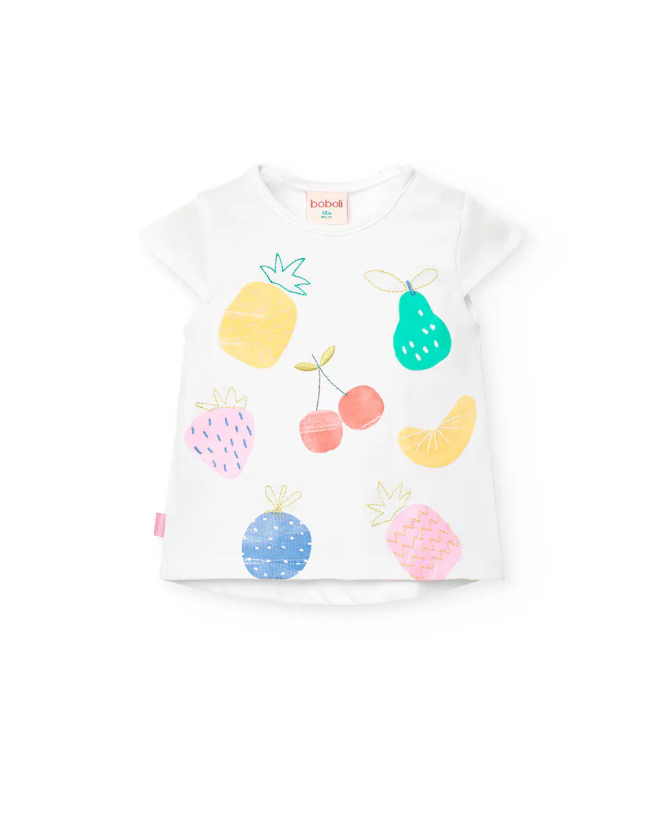 

Baby girl футболка с коротким рукавом и фруктовым принтом спереди Boboli, белый