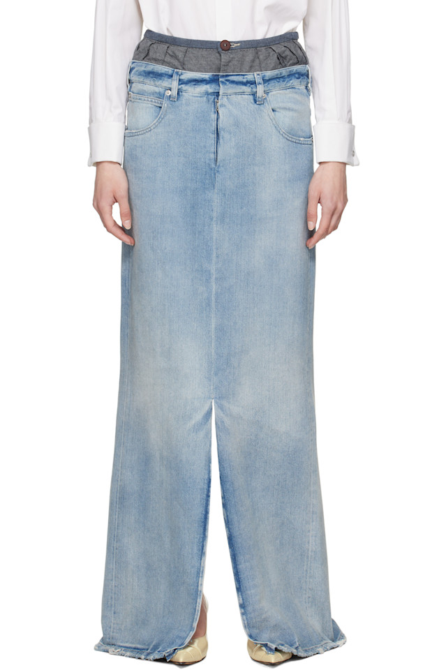 

Анонимность подкладки джинсовой макси-юбки Maison Margiela, синий