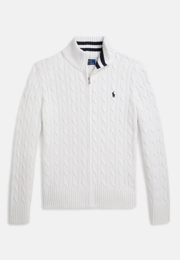 Хлопковый свитер крупной вязки на молнии, кардиган 714y Polo Ralph Lauren, White
