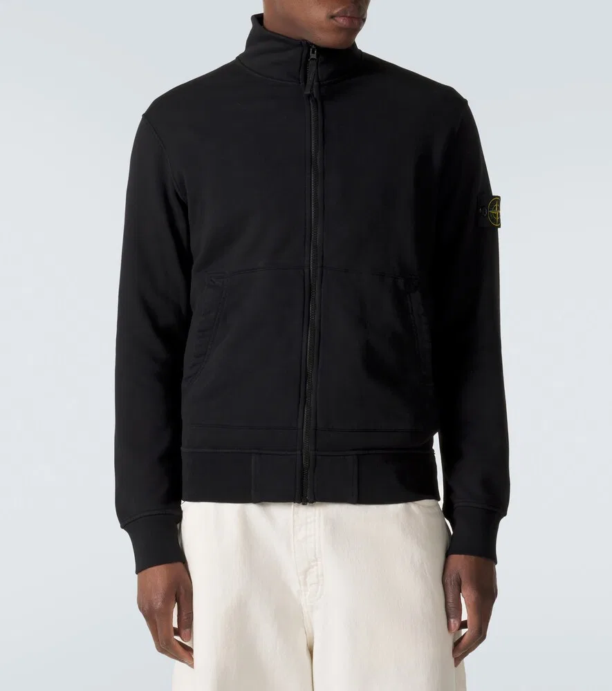 Хлопковый свитер Compass с застежкой-молнией до середины груди Stone Island, черный — фото 3