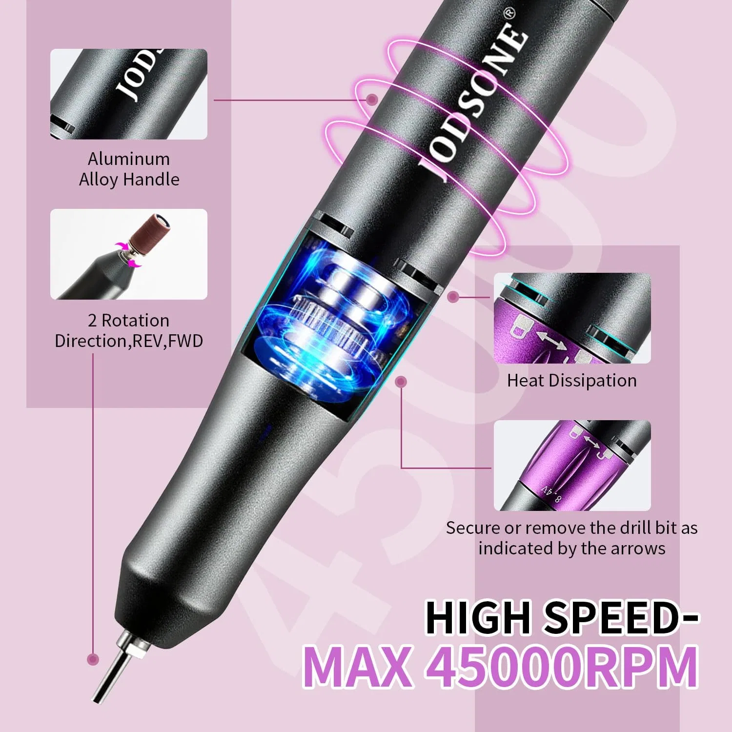 Профессиональный аппарат для маникюра JODSONE 45000 об/мин Jodsone, Nail Drill03 — фото 4
