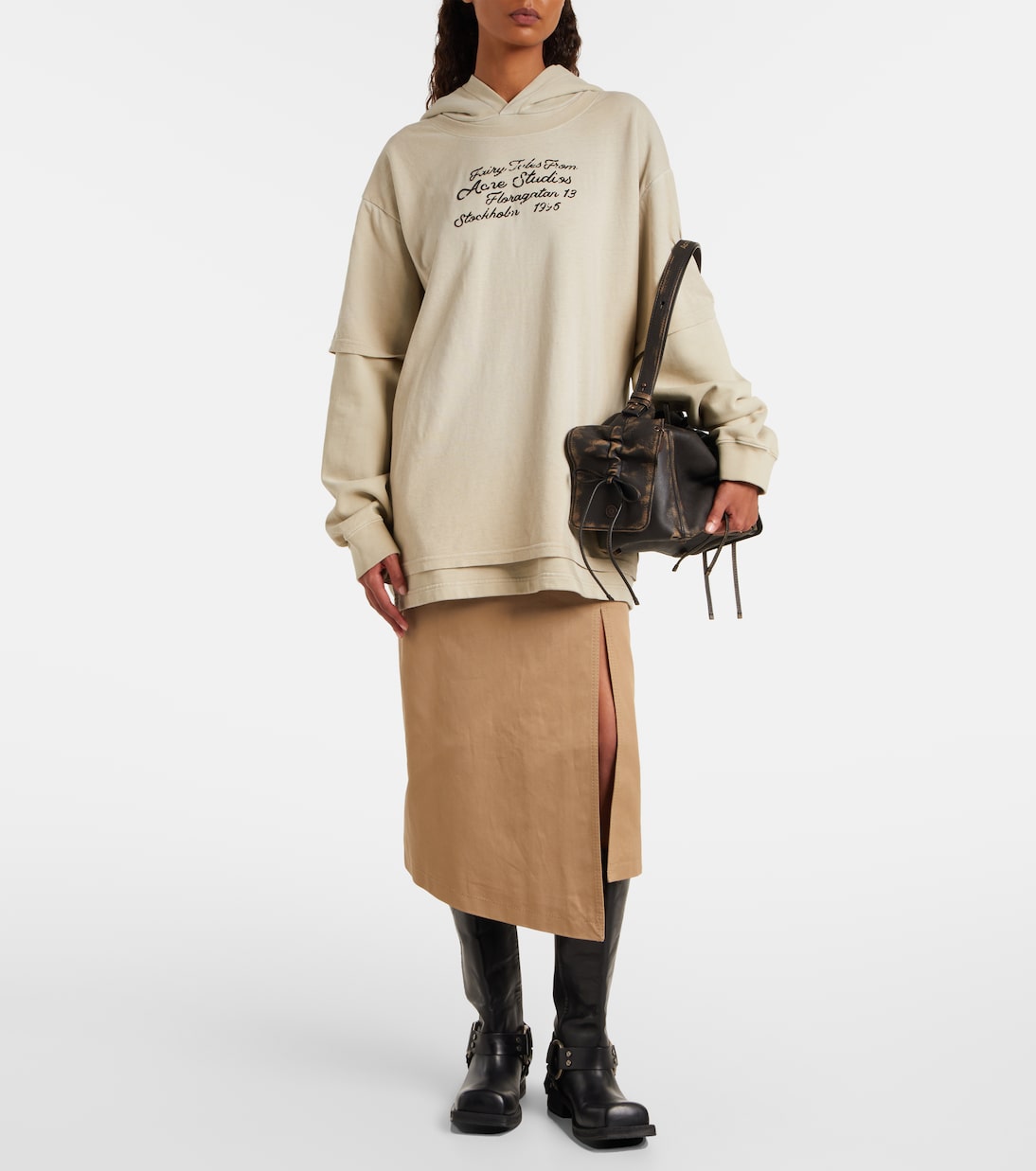 Многослойная хлопковая толстовка Acne Studios, Faded Beige — фото 2
