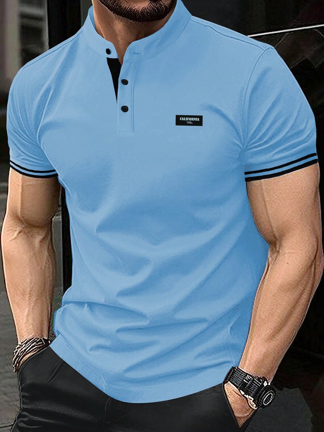 

Рубашка-поло мужская Manfinity Homme с коротким рукавом и планкой, синий