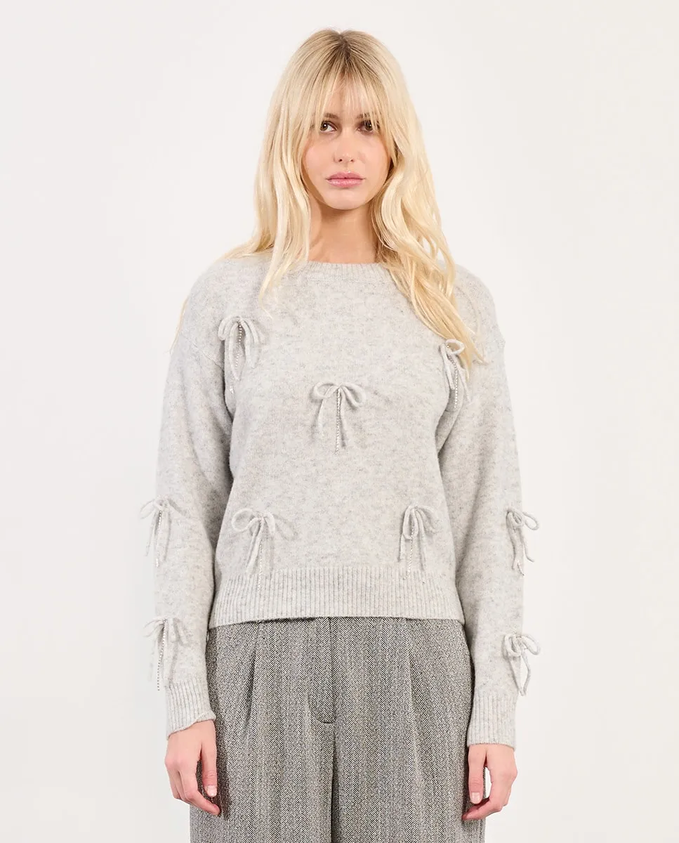 

Женский джемпер с длинным рукавом, с деталями в виде бантиков Lili Sidonio, серый