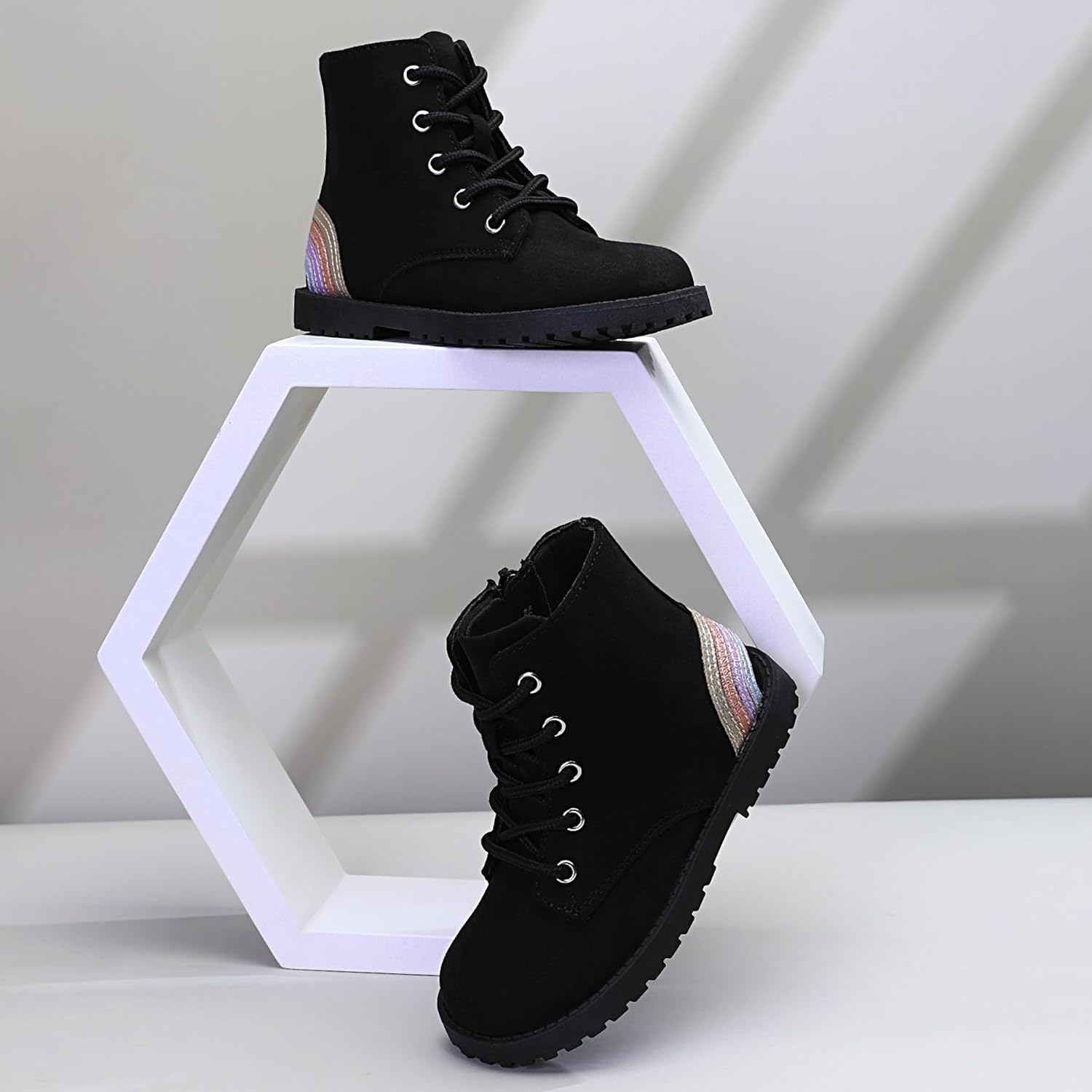 Сапожки для девочек Shoeslocker с молнией, замшевые ботиночки для малышей, модные радужные ботинки для малышей/маленьких детей, Black — фото 4