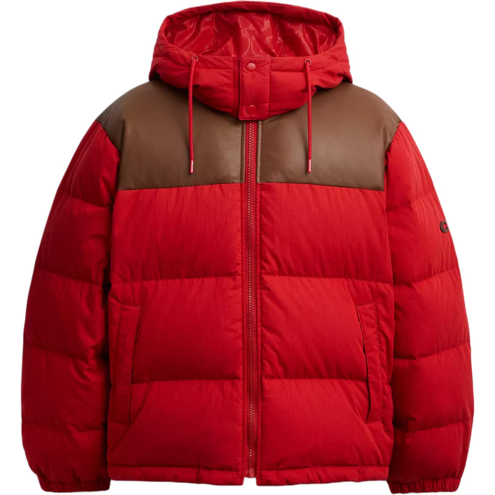 

Coach Мужская пуховая куртка с капюшоном, красная, средней высоты