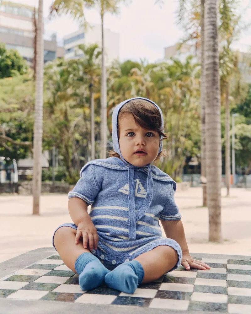 Детский вязаный хлопковый комбинезон Baby Adrin La Coqueta, синий — фото 4