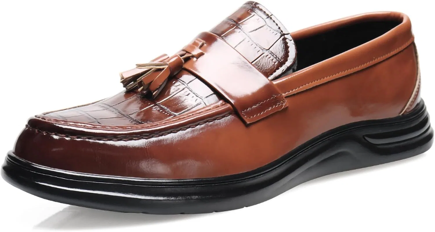 Лоферы с кисточками, Croc Pattern, PU кожа, Men's, Penny Loafers, Light Brown