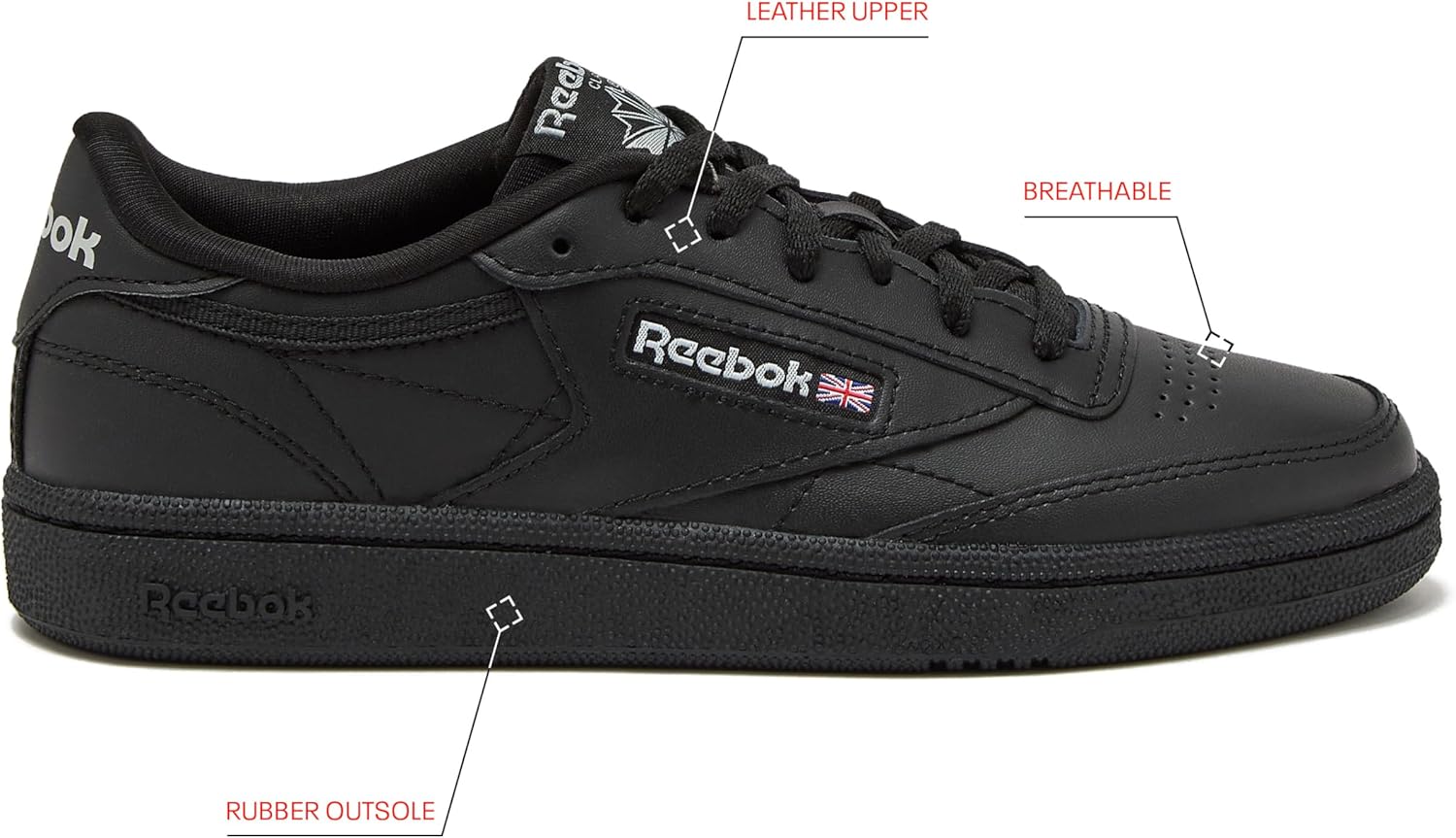 Кроссовки Reebok Club C для девочек и мальчиков, унисекс, для малышей, детей младшего или старшего возраста, черный/угольный — фото 2