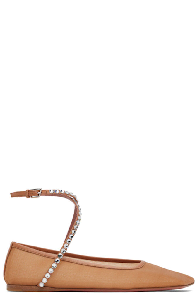 Балетки Tan Ane Mesh Crystal Ballerina Flats Amina Muaddi