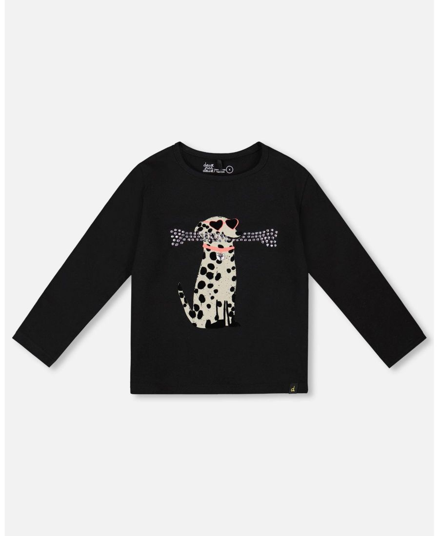 

Хлопковая футболка для девочки, черная, с далматином - для малышей/детей Deux par Deux, Black