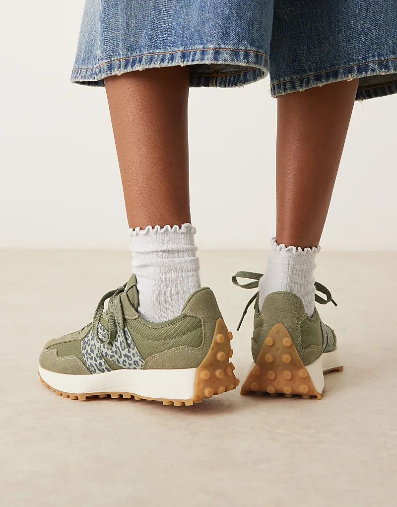 Кроссовки New Balance 327 оливкового цвета с леопардовым принтом — фото 4