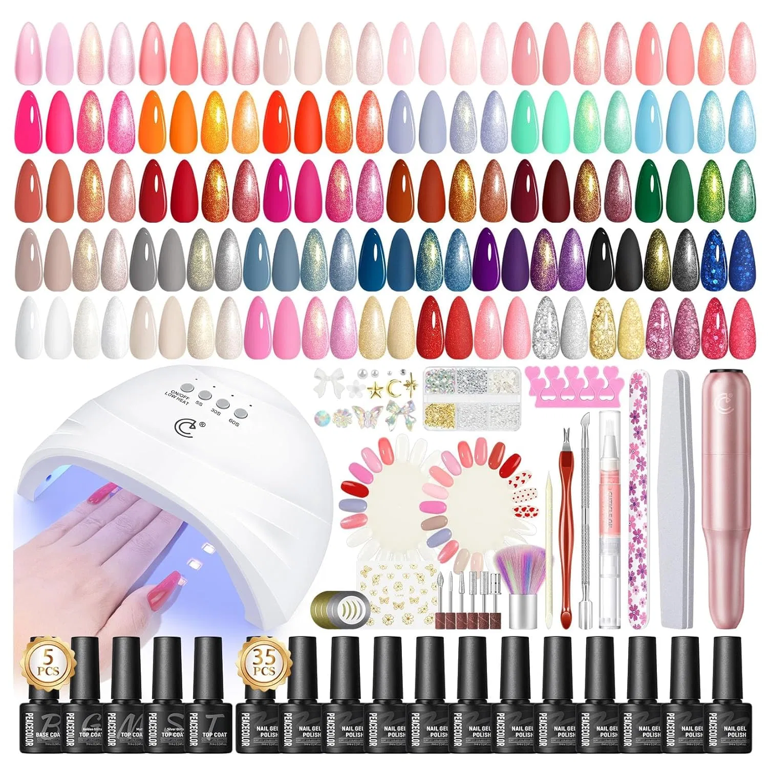 Набор для гель-лака PEACECOLOR 65 предметов с лампой, 35 цветов Peacecolor, All-Season Field Nail Kit
