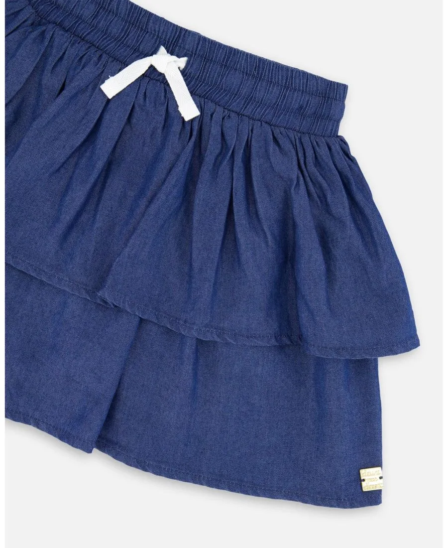 Шорты-юбка из шамбре для девочек Deux par Deux, Bleu Chambray — фото 4