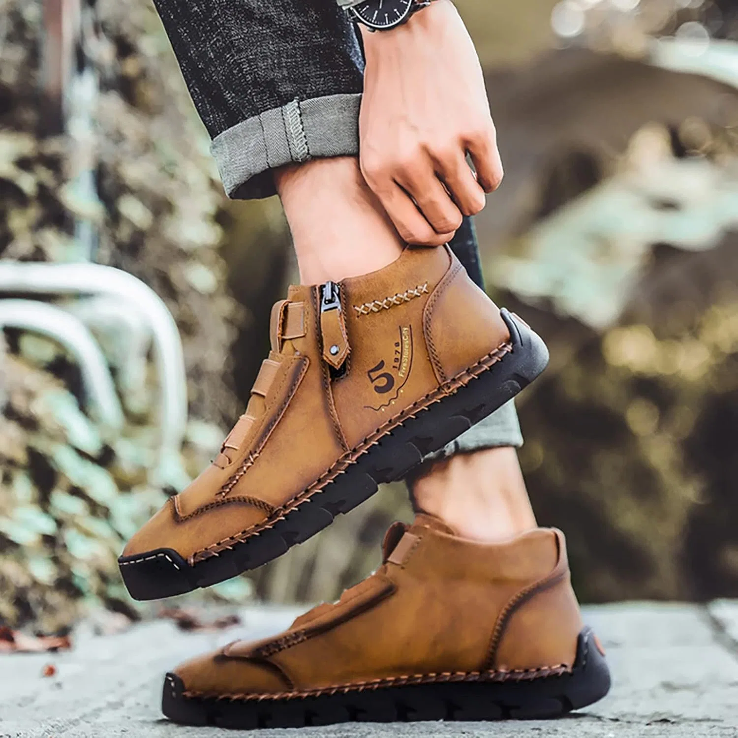 Туфли Shoes Barefoot Shoes Women Men British Large Casual Leather Handmade Foreign Trade Zip Sports Shoes Men Hiking Shoes Size 9 Generic, Gelb — фото 3