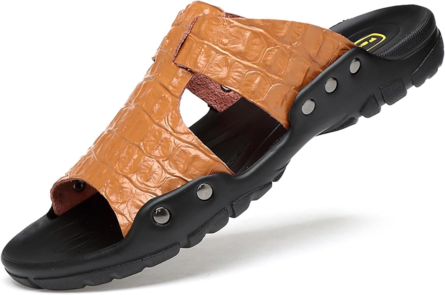 

Мужские сандалии Forevercan из натуральной кожи с тиснением под аллигатора, плоские, модные, с открытым носком, на мягкой подошве, без застежек, летние повседневные нескользящие пляжные сандалии, коричневый