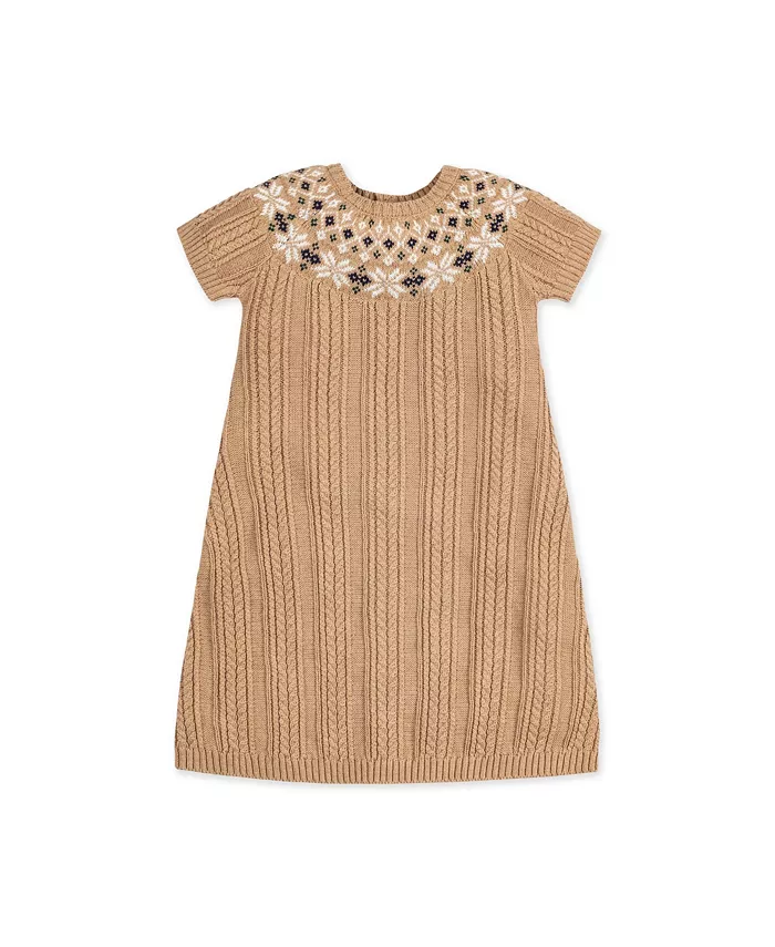 

Платье-свитер для девочки с коротким рукавом и узором фэр айл Hope & Henry, коричневый