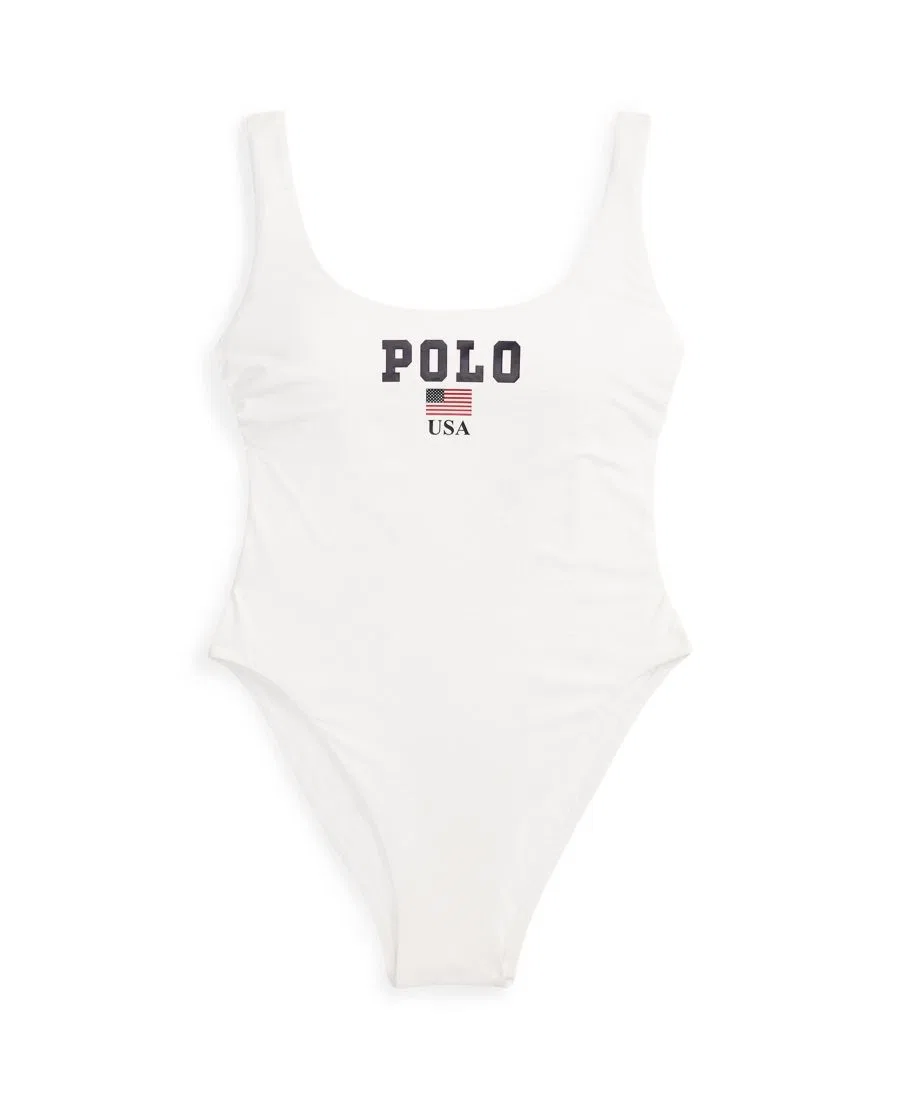 Женский слитный купальник-майка Polo Ralph Lauren, белый — фото 4