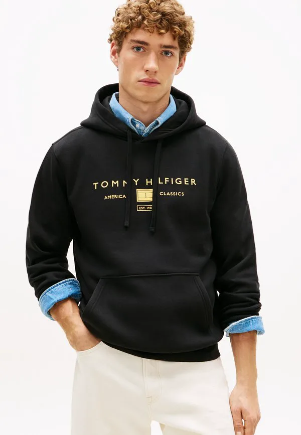 Худи с капюшоном и завязками из махровой ткани с логотипом Tommy Hilfiger, Black