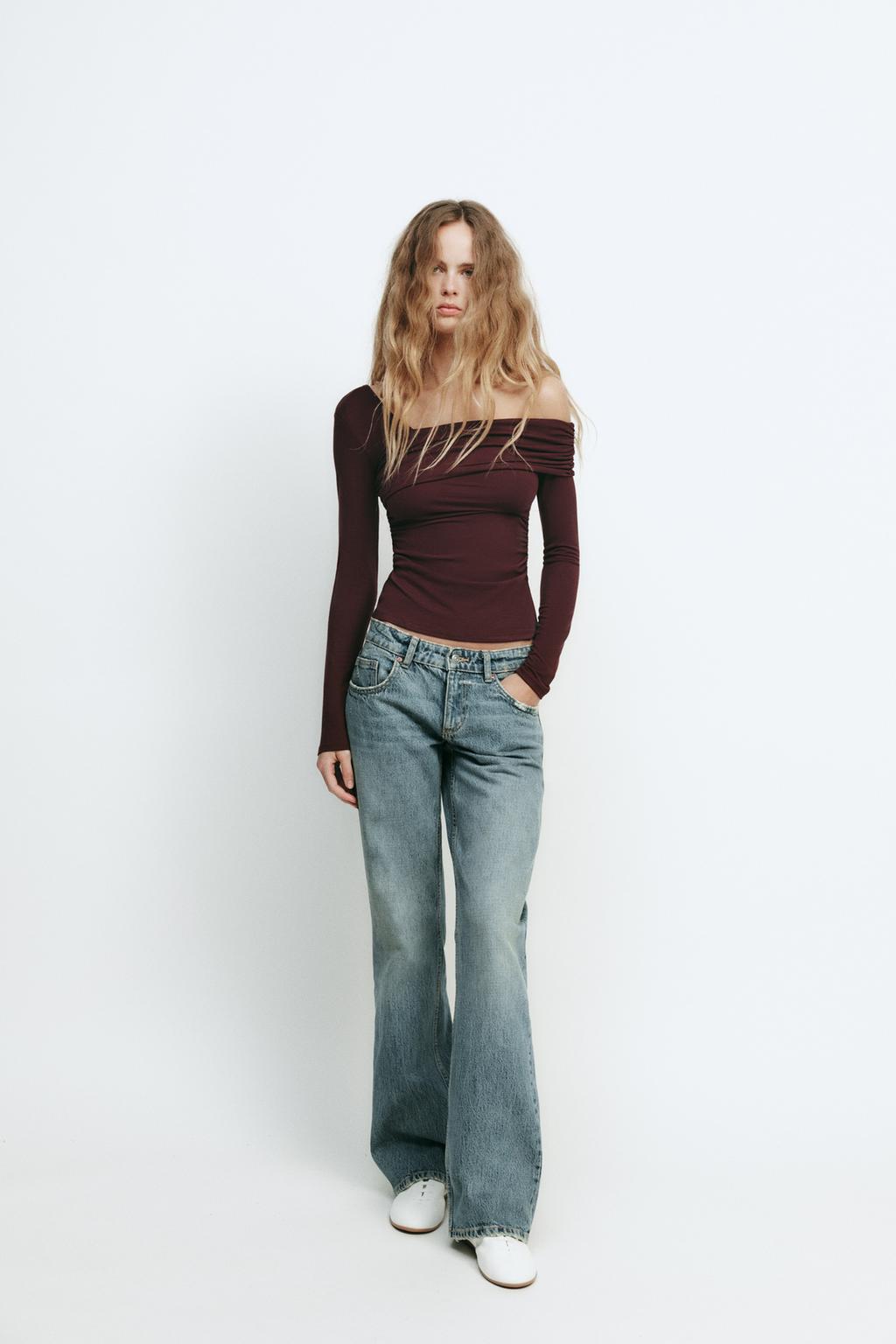 

Топ с асимметричным вырезом ZARA, цвет Wine