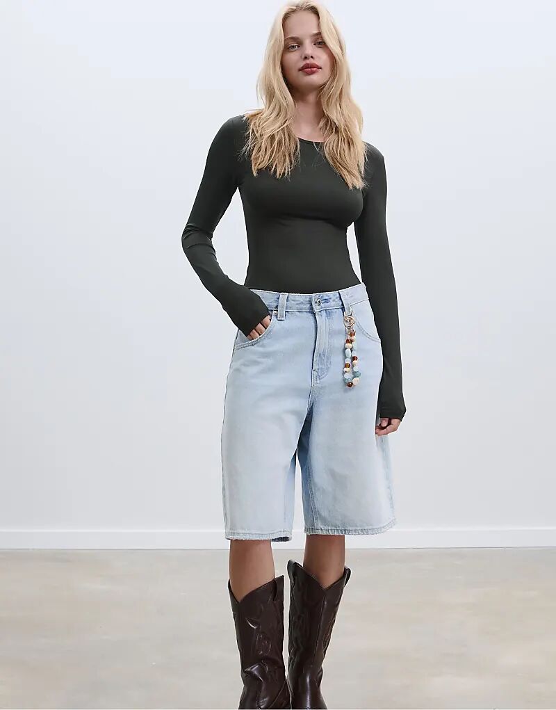 

Боди Stradivarius с длинными рукавами из полиамида зеленого цвета