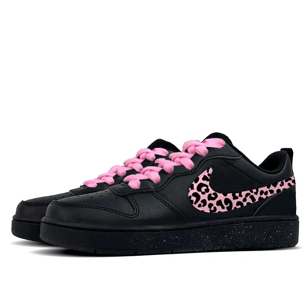 Кроссовки для скейтбординга Nike Court Borough Pink Leopard Heart Leather Low Top Black — фото 4
