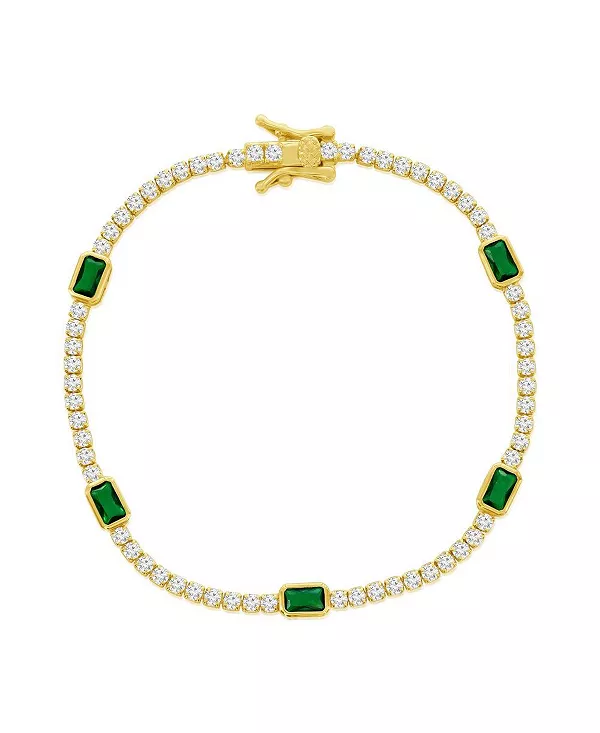 

Браслет из стерлингового серебра с прямоугольной оправой и позолоченным круглым фианитом - изумруд Simona, emerald