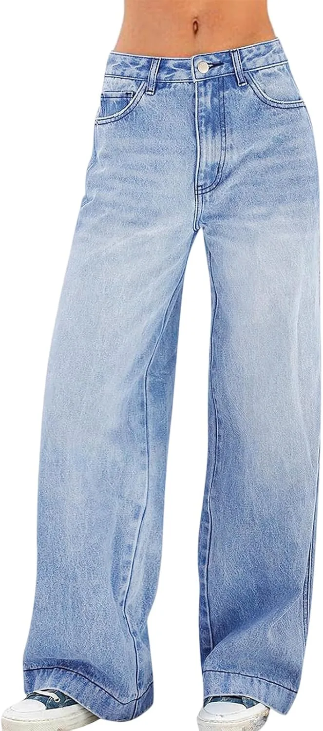 

Женские джинсы Wide Leg с потертостями Mid Waist BEIBEINOYA