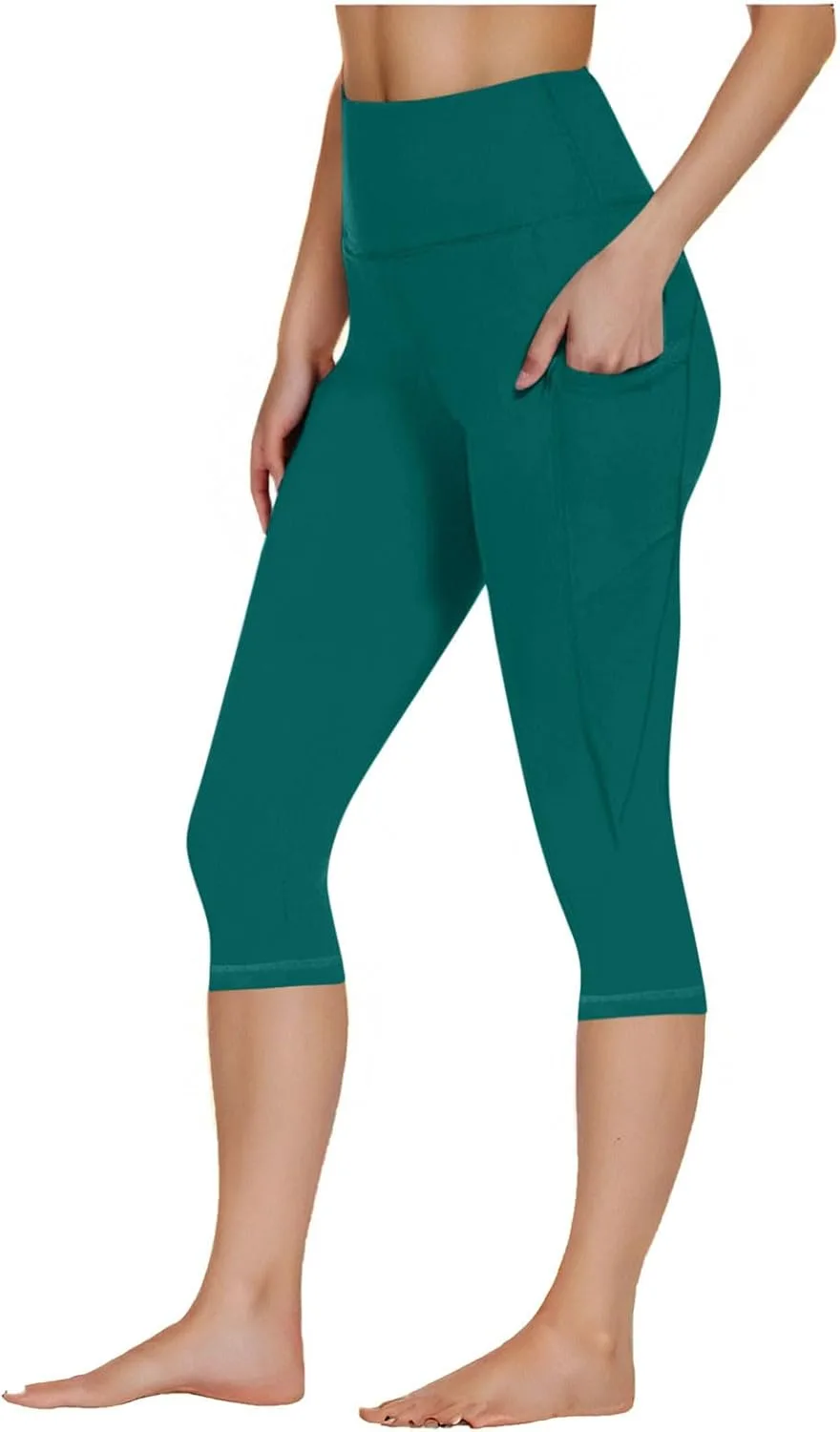 

Женские капри для йоги сплошного цвета Plus Size с высокой талией и карманами