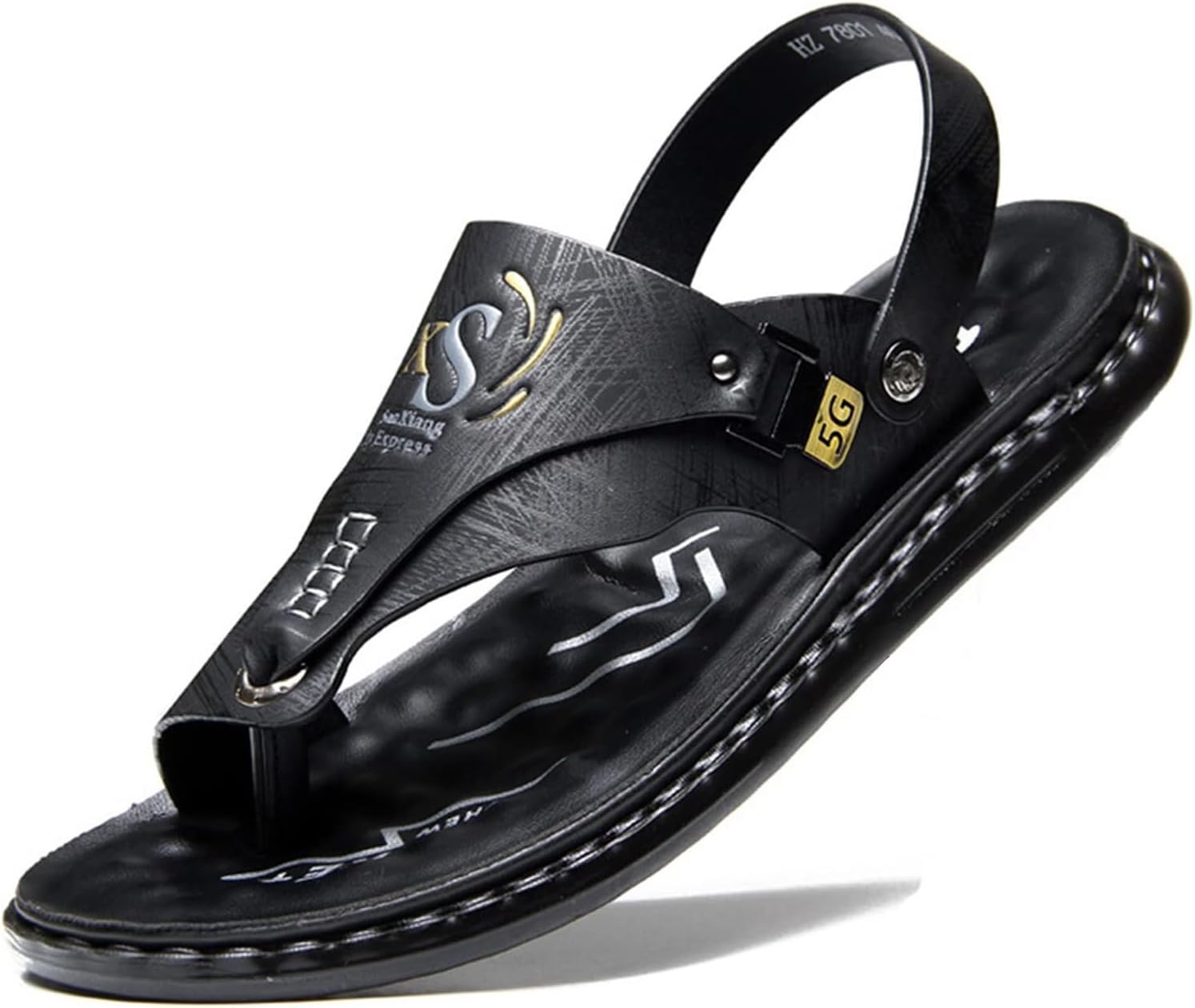 

Мужские кожаные сандалии BANGTEUO на плоской подошве, шлепанцы с кольцом для пальца, удобные, противоскользящие, для отдыха, пляжа, дома и улицы, черный