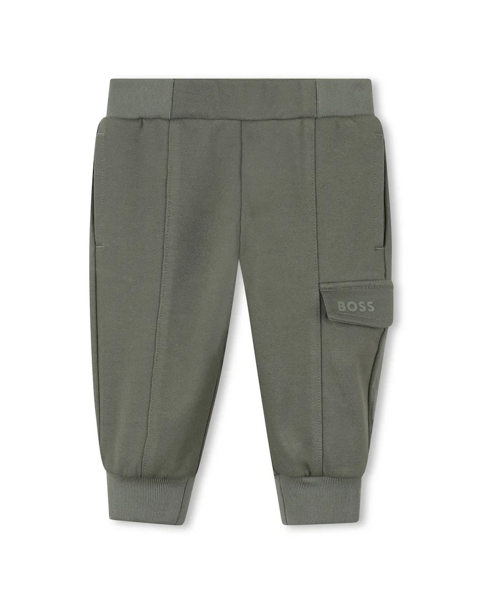 

Детские спортивные штаны однотонные с карманом-карго BOSS Kidswear, военный зеленый