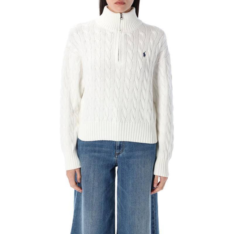Полузастёгнутый кабельный джемпер Polo Ralph Lauren, белый — фото 3