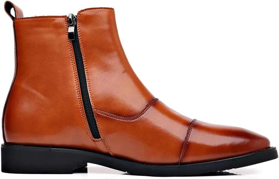 Мужские классические кожаные ботинки на боковой молнии Ботинки Chelsea Boots Chukka Slip-On с заостренным носком, модное деловое платье на низком каблуке Ботинки Chelsea Abborora, коричневый — фото 2