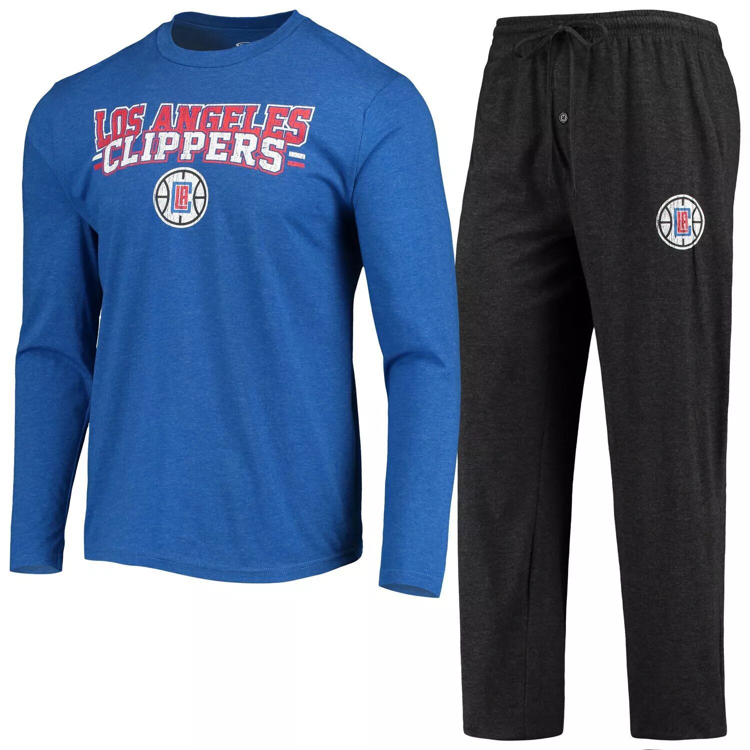 

Мужской комплект для сна с длинными рукавами и брюками Concepts Sport Black/Royal LA Clippers