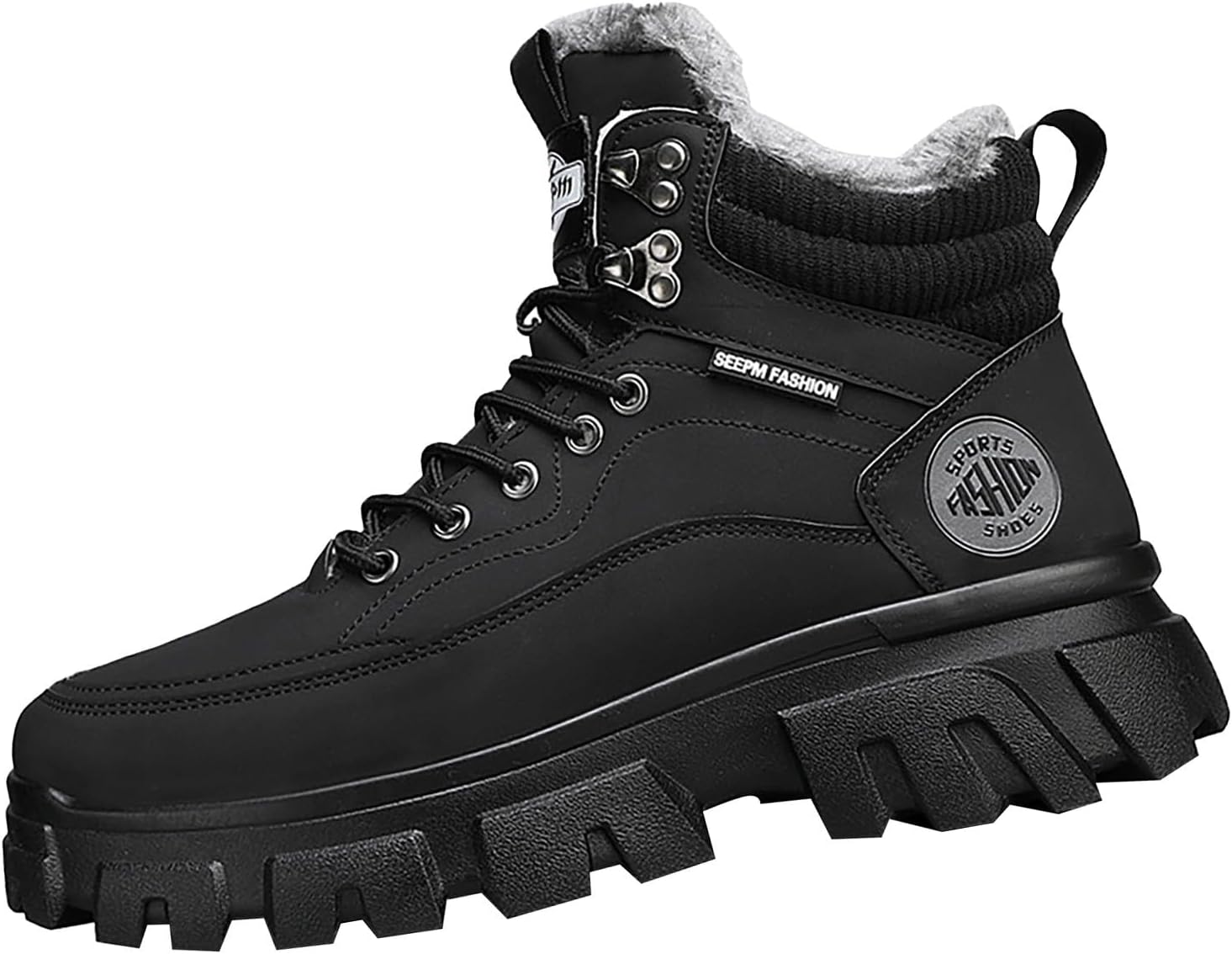 

Водонепроницаемые мужские походные ботинки, противоскользящие, зимние, с теплой меховой подкладкой, шнуровкой, на платформе, средней высоты, ботинки для снега, дышащие походные и треккинговые ботинки Generic, черный