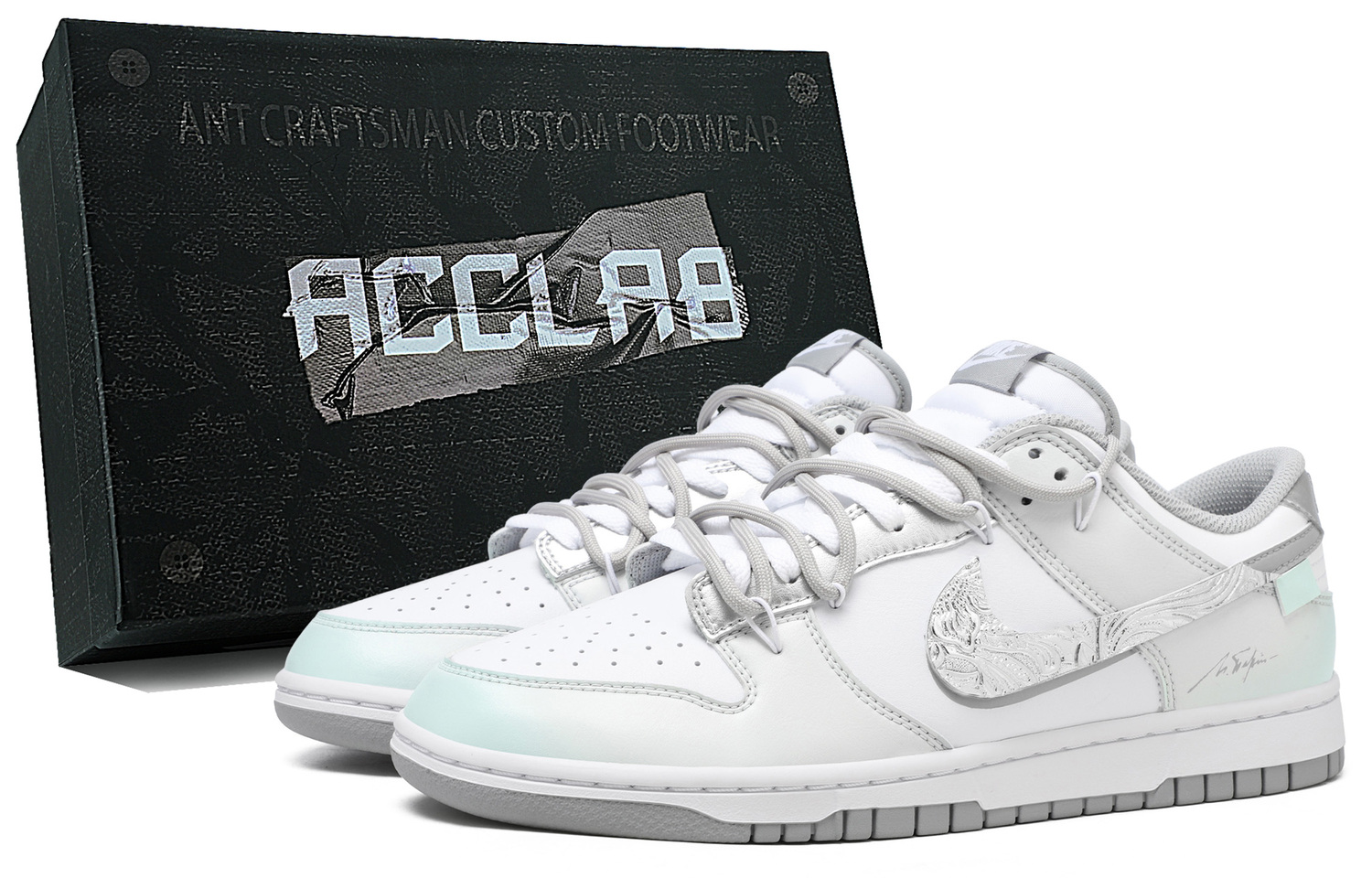 

Nike Мужские низкие скейтбордические кроссовки Dunk с дышащей конструкцией и возможностью увеличения высоты, серый с белыми элементами