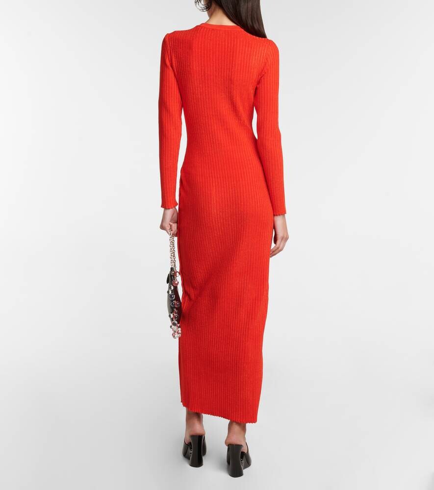 Трикотажное платье макси в рубчик ALAÏA, красный — фото 3