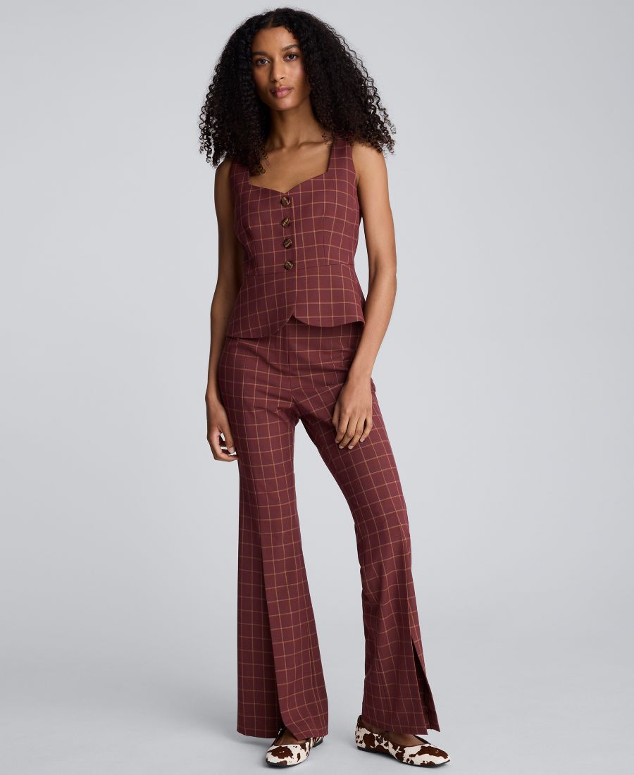 

Женский клетчатый жилет без рукавов с баской Kenneth Cole, Russet Multi