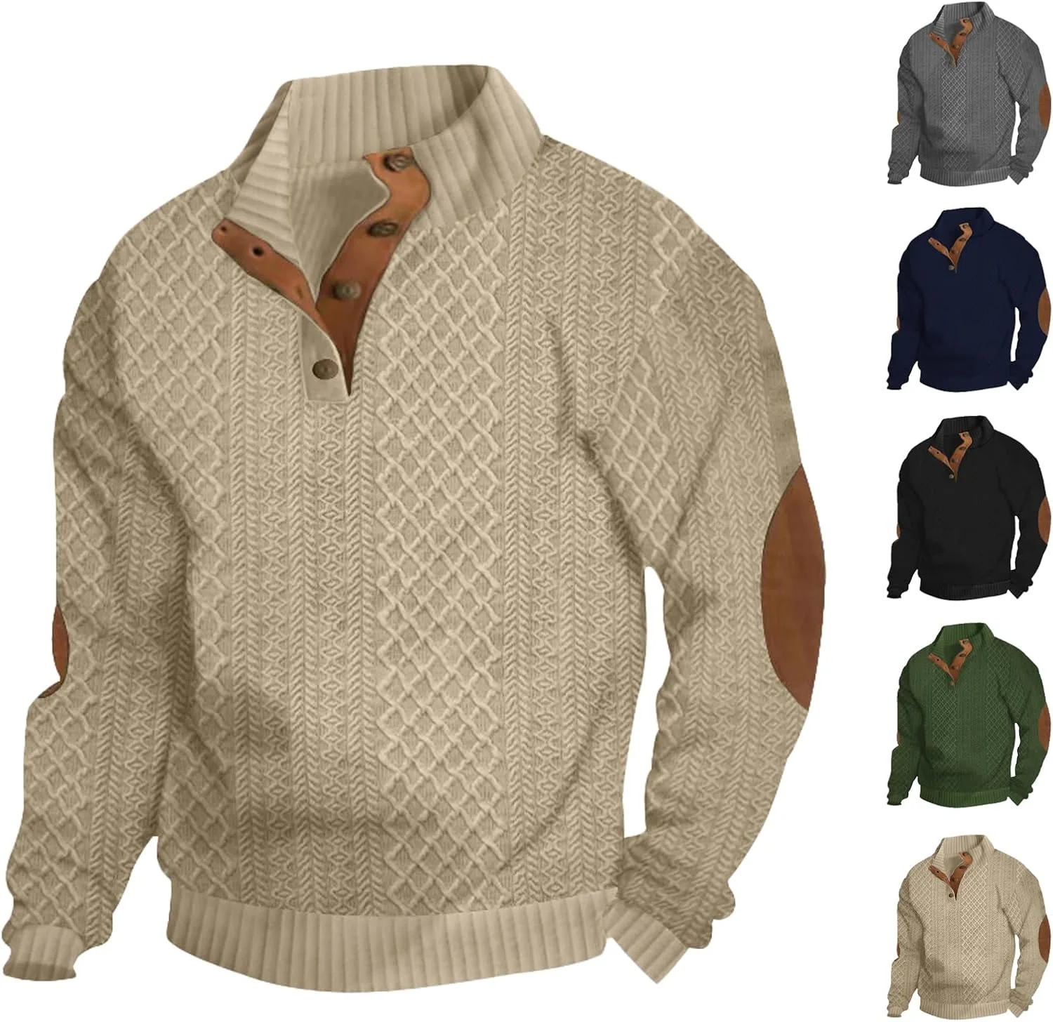 

Свитер Cross and Crown, 2025, мужской, с воротником стойкой, косой вязкой и нашивками на локтях Henlvie